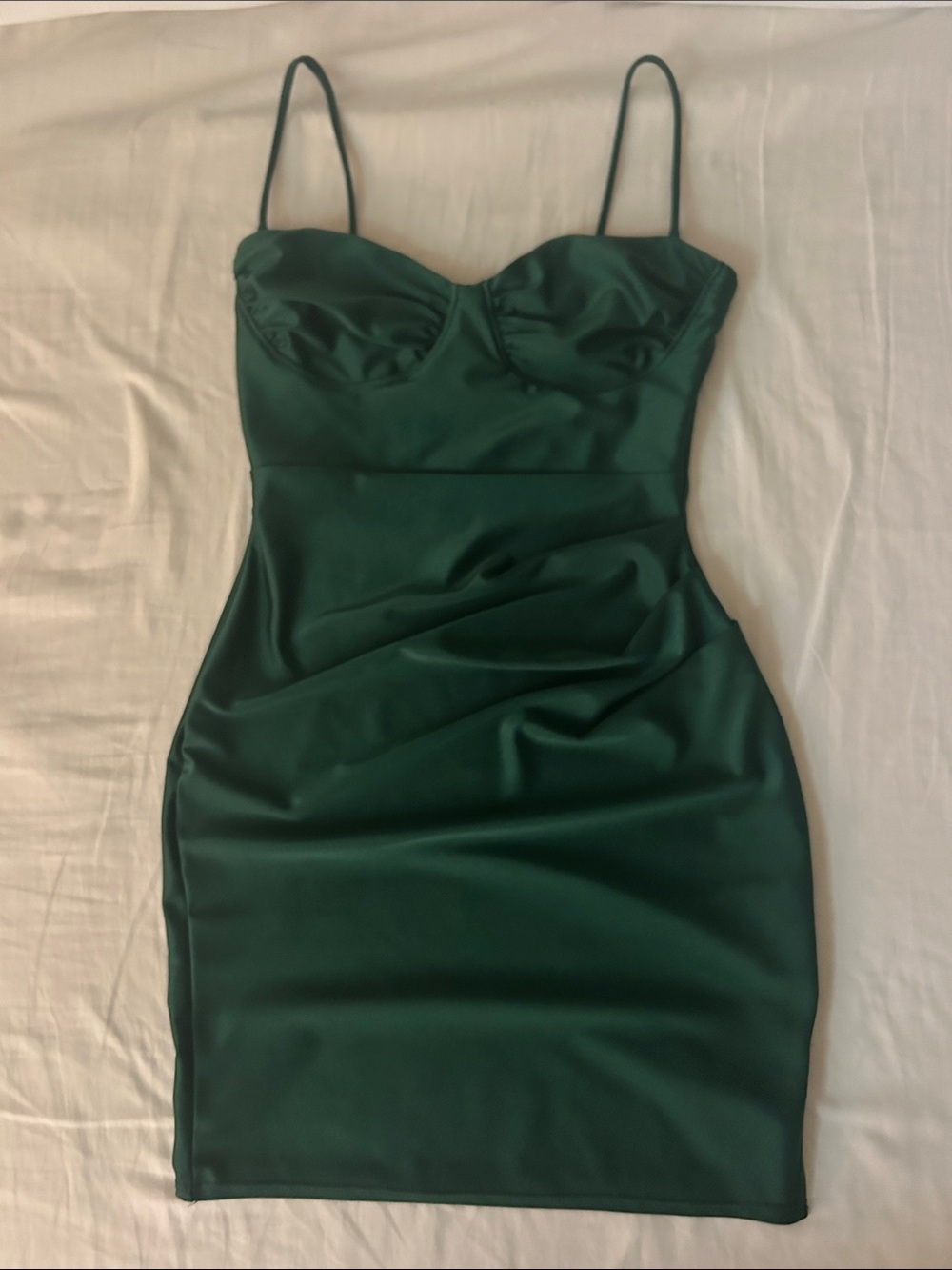 Windsor Homecoming Emerald Green Satin Bodycon Dress with Side Slit